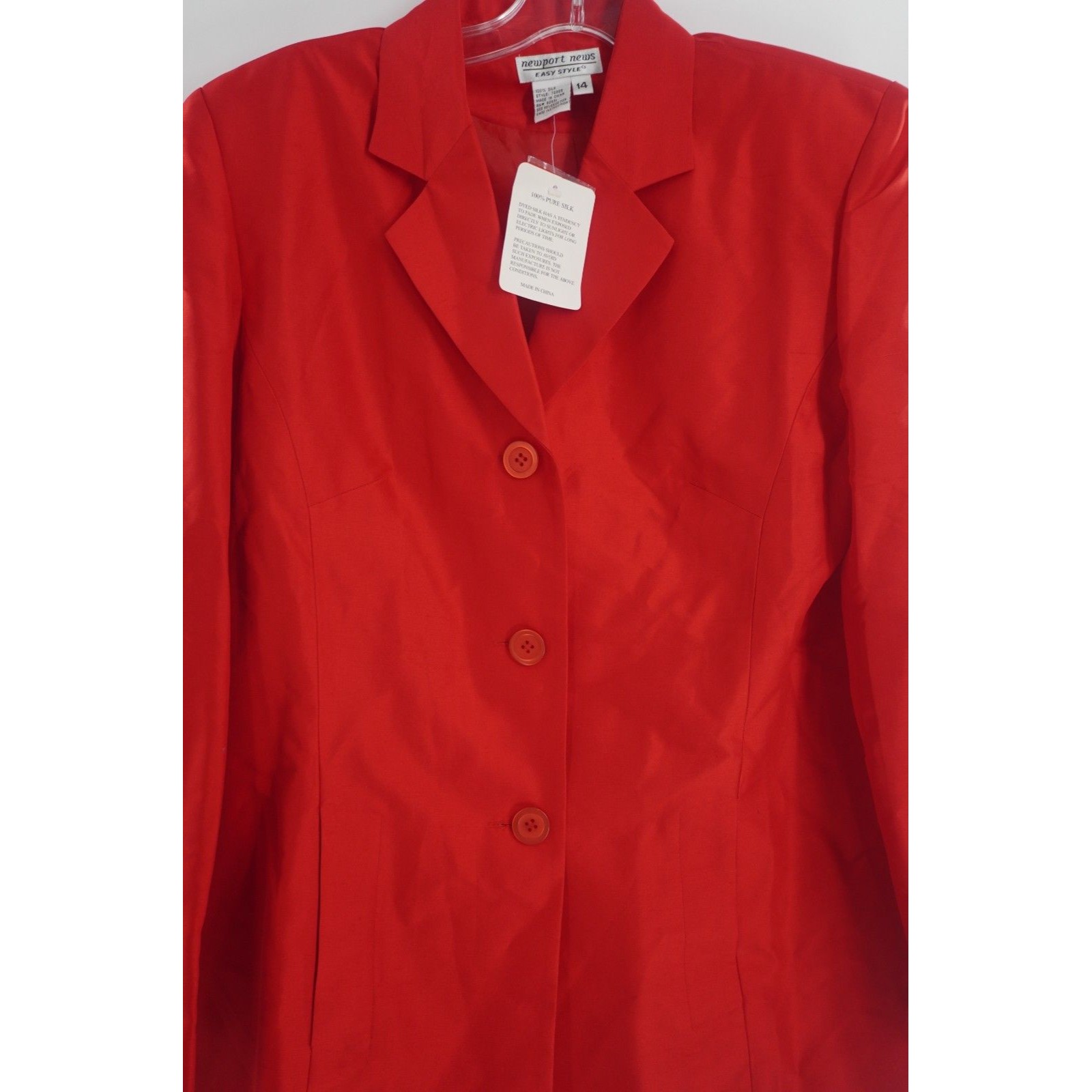 Vintage Newport News Red 100% Silk Easy Style 3 Button Vintage Y2k Blazer Sz 14